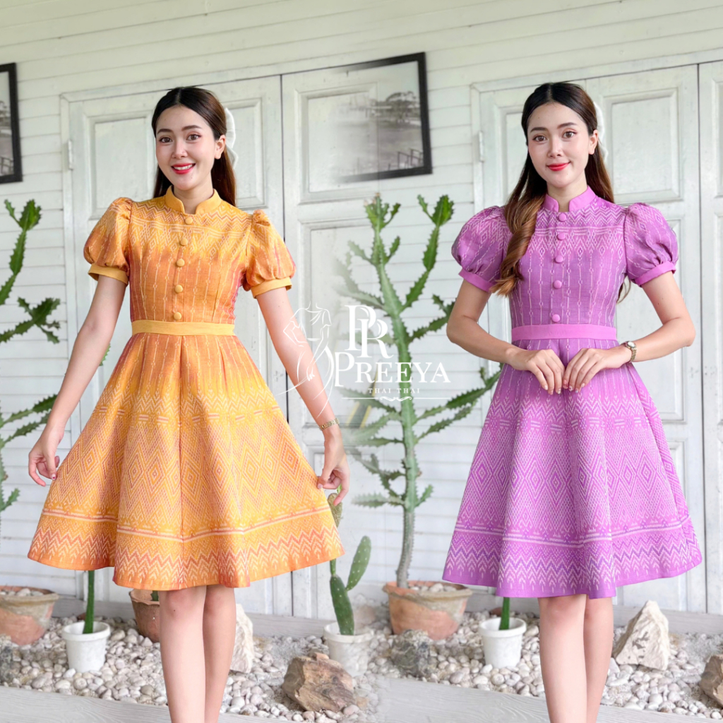 PR78 เดรสผ้าฝ้ายทอ อัดกาวทั้งชุด แบรนด์preeya มีไซส์ S-2XL