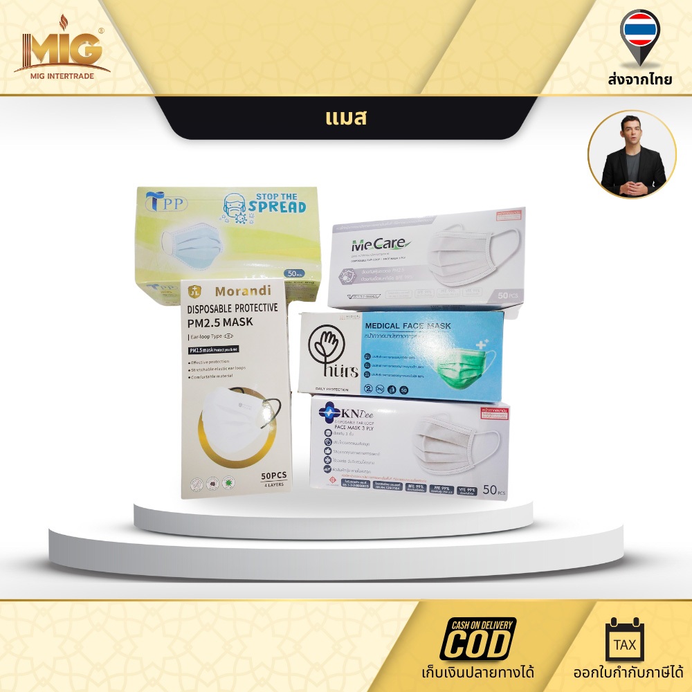 หน้ากากอนามัยทางการแพทย์ 1 กล่อง 50 ชิ้น Hofcare,Hurs mask,MECARE MASK,KNDee Mark,Morandi