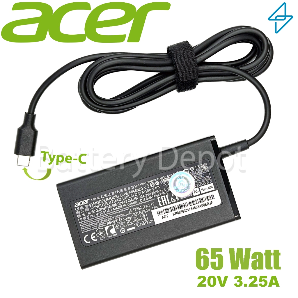 Acer Adapter ของแท้ Acer 20V/2.35A 65W หัว Jack USB Type-C สายชาร์จ เอเซอร์ อะแดปเตอร์, สายชาร์จ Acer
