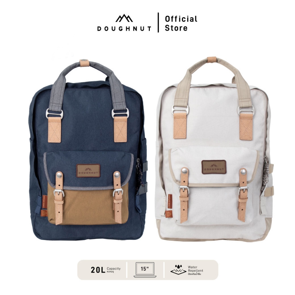 DOUGHNUT รุ่น Macaroon 20L Happy Camper Series กระเป๋าเป้โดนัท สารพัดช่องจัดเก็บ สายสะพายบุนวม อะไหล่หนังแท้ ทนทาน