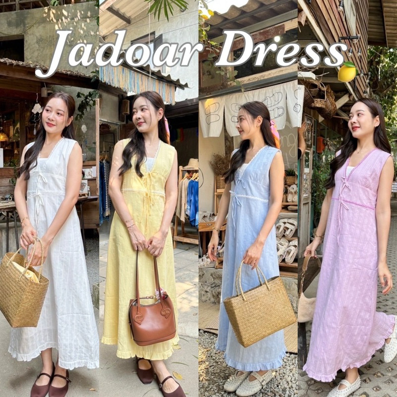 Jadoar dress 🍋เดรส4สี่ คอวีปักลูกไม้น่ารักตะโกนนน