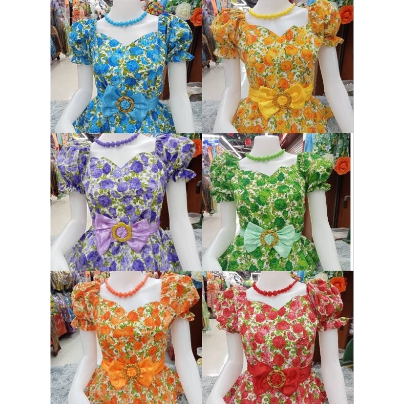 💓เสื้อแขนตุ๊กตาลายดอก เสื้อสงกรานต์ แถมเข็มขัดRibbin ผ้าCOTTON TC