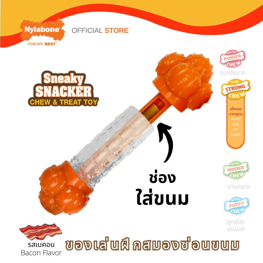 Nylabone Sneaky Snacker Dog Treat Toy กระดูกซ่อนขนม รสเบคอนขัดฟันสุนัขใส่ขนมได้ไร้สารพิษ Strong Chew – โปรปัง