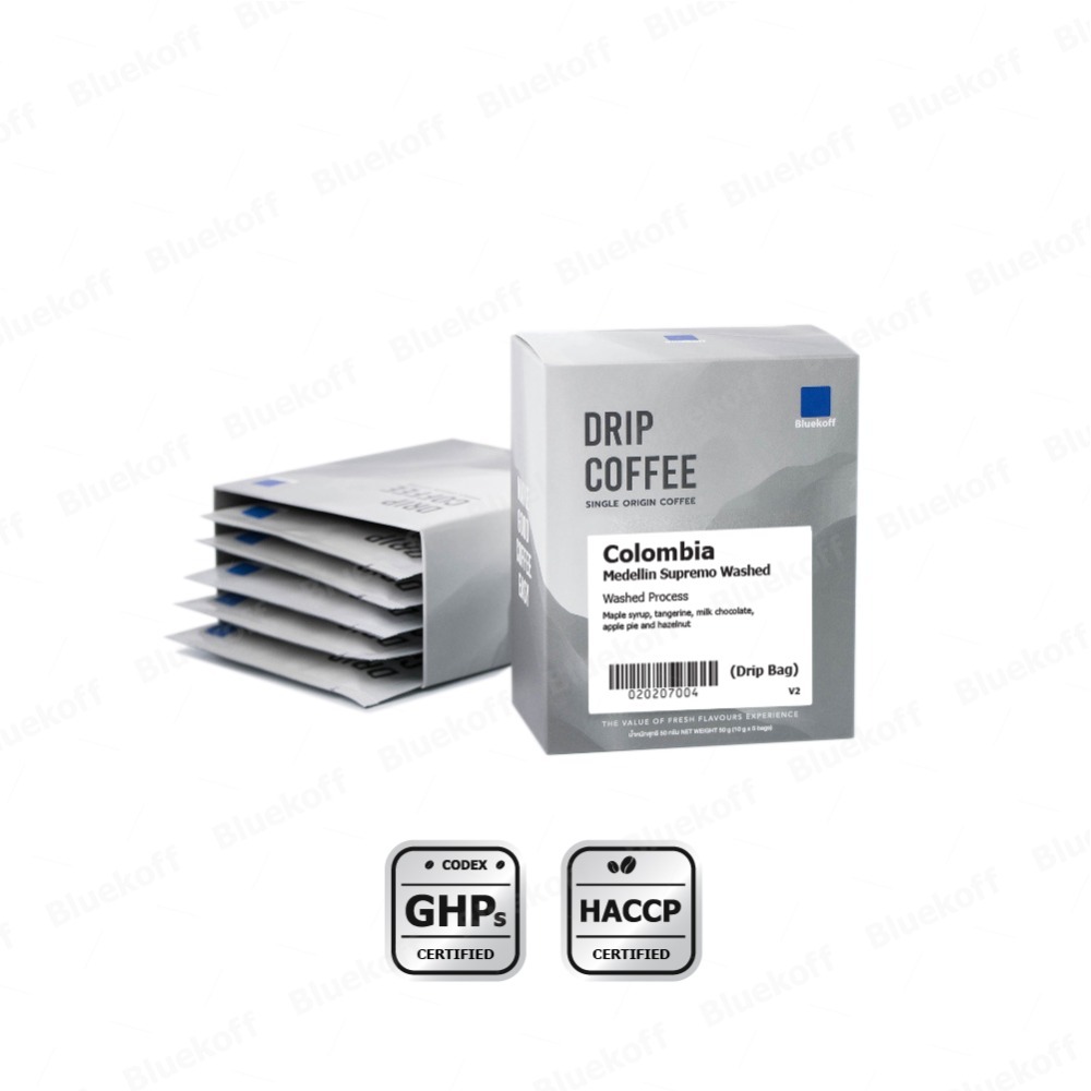 BLUEKOFF กาแฟดริป แบบกล่อง Colombia Medellin Supremo Washed Drip Bag (1กล่อง มี 5 ซอง)