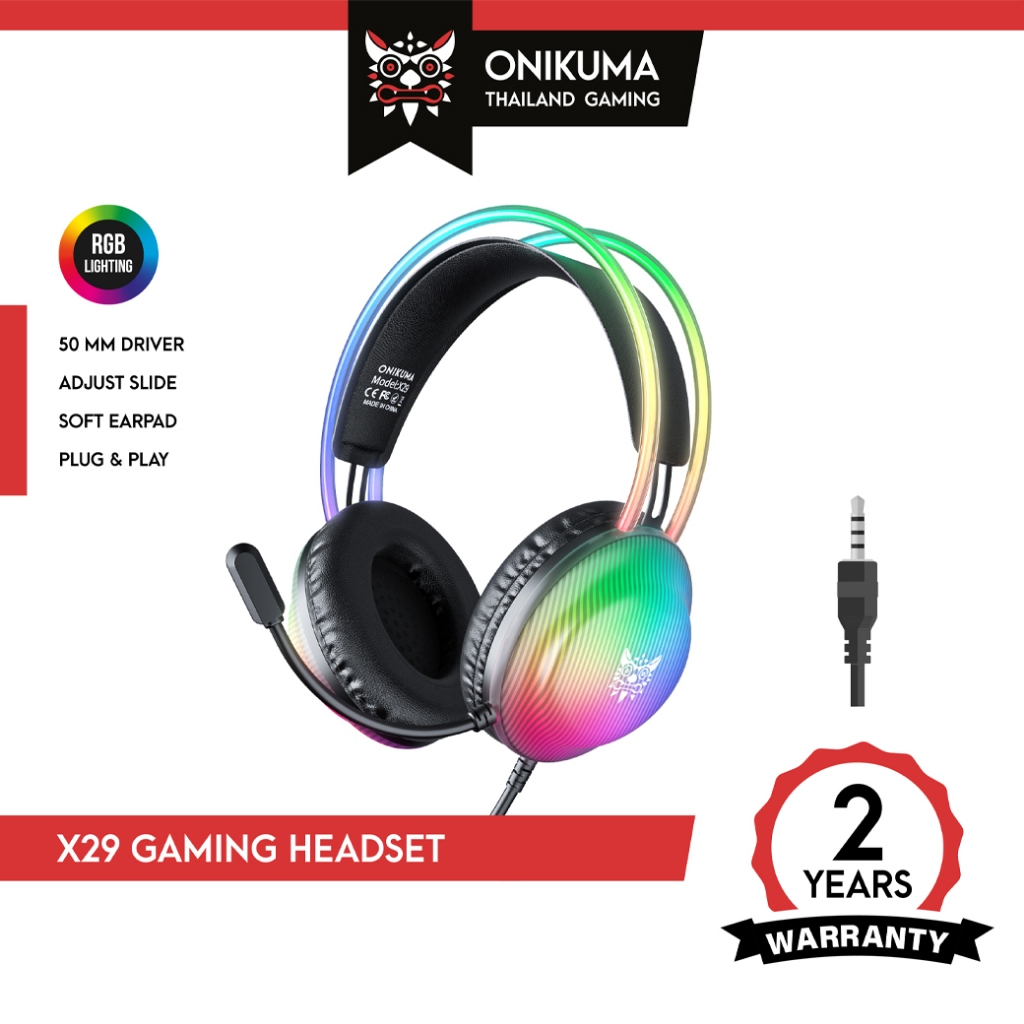 ONIKUMA X29 Gaming Headset หูฟังเกมมิ่ง ลำโพง 50mm แสงไฟโดดเด่น รองรับ PC/Mobile/Console