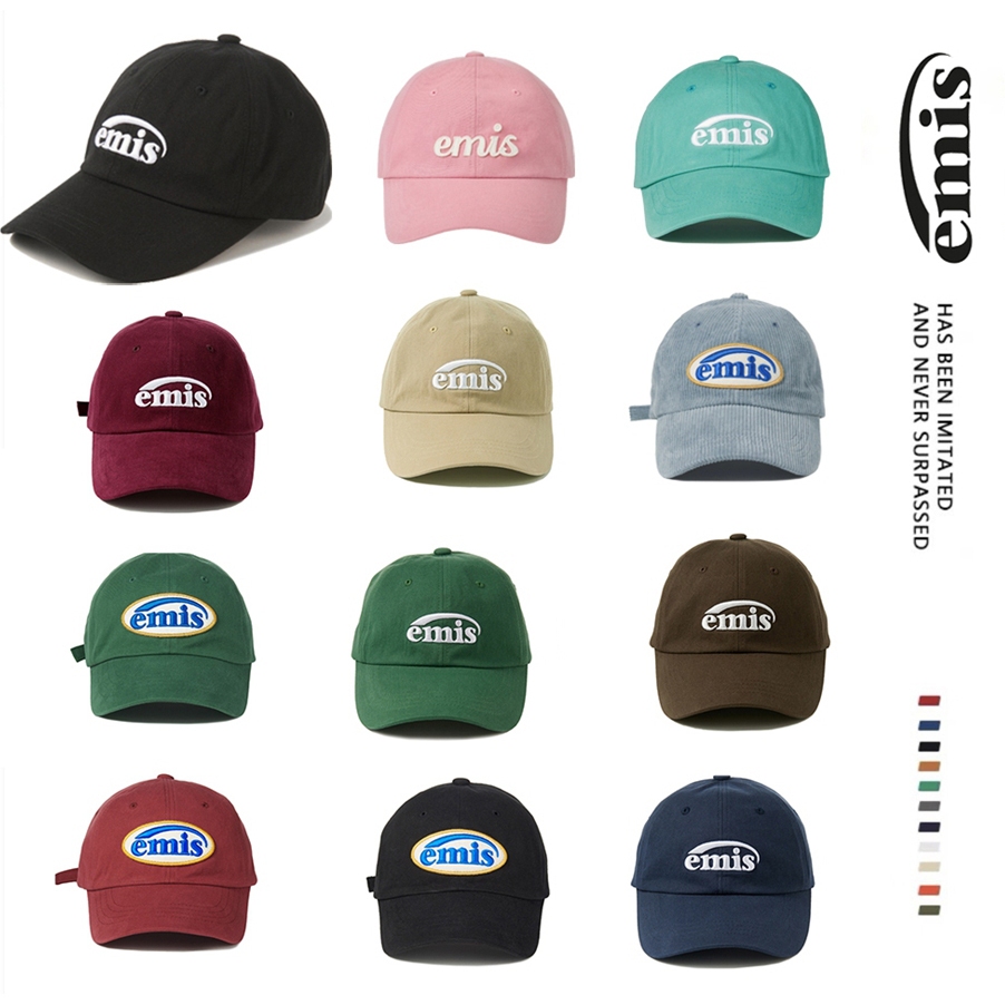 [จัดส่งภายใน 24 ชั่วโมง] หมวก EMISของแท้ Letter Logo หมวกแก๊ปผ้าฝ้ายทรงแหลมสำหรับผู้ชายและผู้หญิงสไตล์คู่รักสไตล์เดียวก