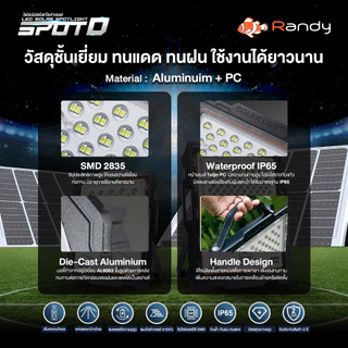คุณภาพดีกว่าทุกรุ่น Randy ไฟโซล่าเซลล์ LED Solar Light SLIM แอลอีดี สปอร์ตไลท์ โซลาร์เซลล์ พลังงานแสงอาทิตย์