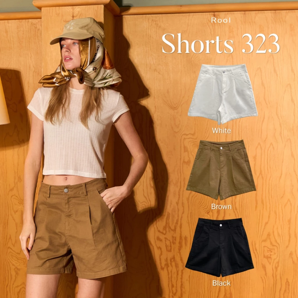 Rool - Shorts 323 กางเกงขาสั้นเอวสูง ทรงสวย เนื้อผ้ายืดหยุ่น เก็บสะโพกได้ดี