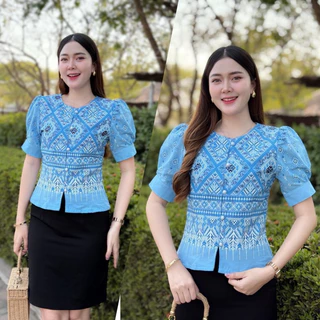 เสื้อผ้าฝ้ายพิมพ์ลาย ลายใหม่สวยๆ คอกลมแขนตุ๊กตา