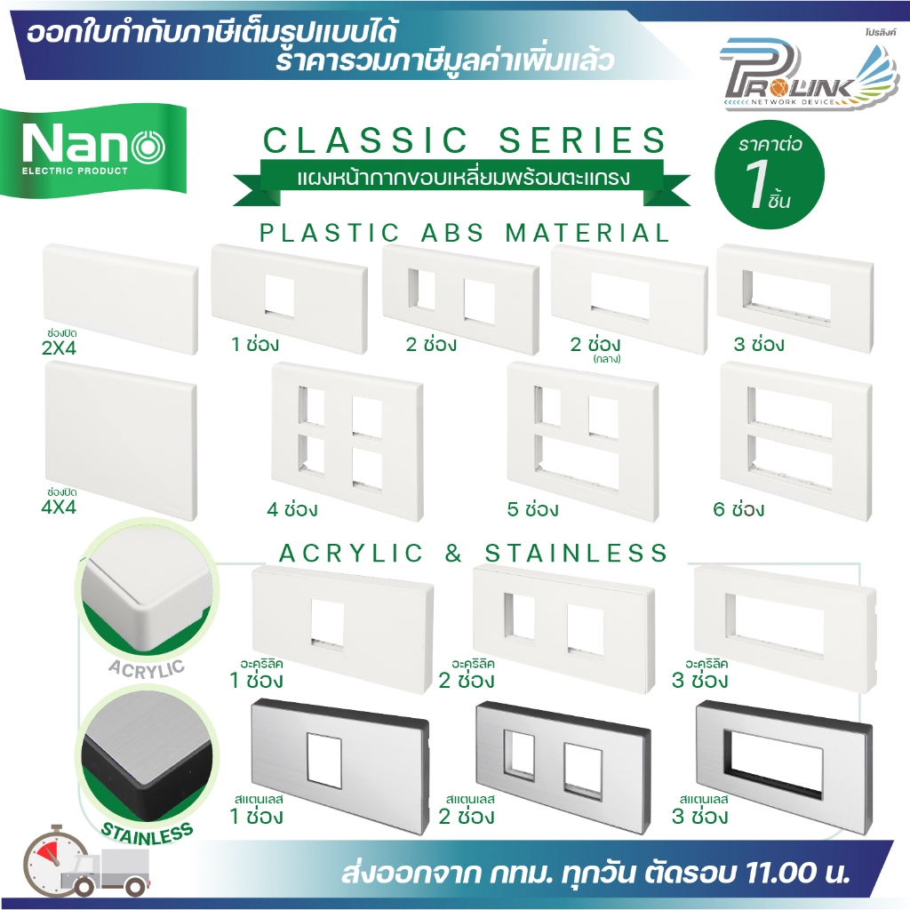 nano 400 แผงหน้ากาก ตะแกรง พลาสติก อะคริลิค สแตนเลส สำหรับ ปลั๊ก สวิตช์ ไฟฟ้า สำหรับบล็อค 2x4 4x4 classic series นาโน