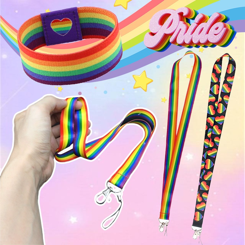 LGBT สายคล้องโทรศัพท์สีรุ้ง สายข้อมือสีรุ้งเครื่องประดับสำหรับใส่ไปงานปาร์ตี้