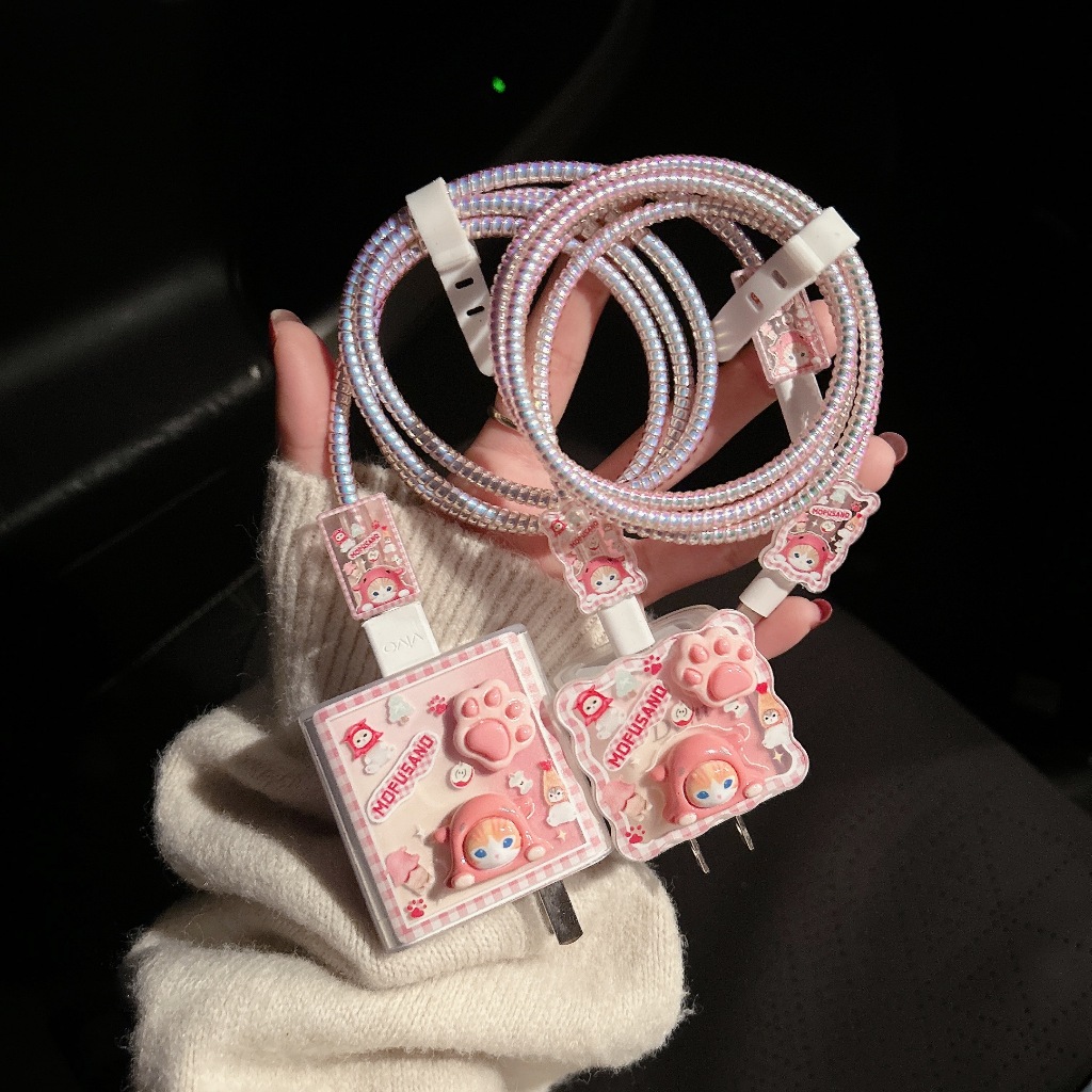 【 #9 แมวชมพู 】เคสสายชาร์จ สำหรับ ออปโป oppo 33w สายชาร์จ ลายการ์ตูนน่ารัก Cable Bite vivo44W oppo80W oppo67w 18W