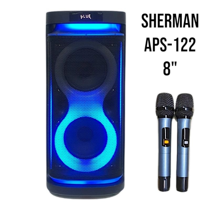 SHERMAN APS-122 ลำโพงปาร์ตี้ บลูทูธ ล้อลาก เบสคู่ ขนาด 8 นิ้ว กำลังขับ 70W