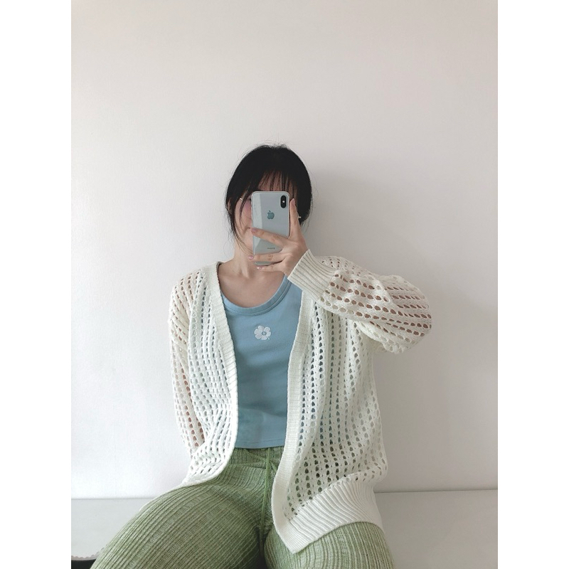 MOMOKA.KNIT🍑 เสื้อ Cardigan ลายตาข่ายสไตล์ Minimal🍁