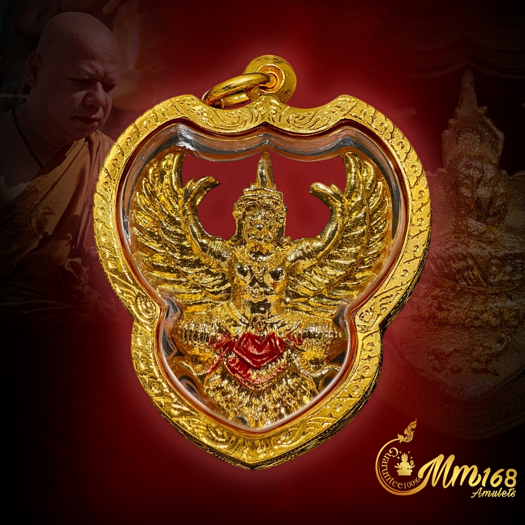 ประกันแท้ พญาครุฑ รุ่น โคตรรวย หลวงพ่อวราห์ วัดโพธิ์ทอง ปี 2537 กะไหล่ทองดุจทองคำ ต๊อกโค๊ตนิยม เลี่ย