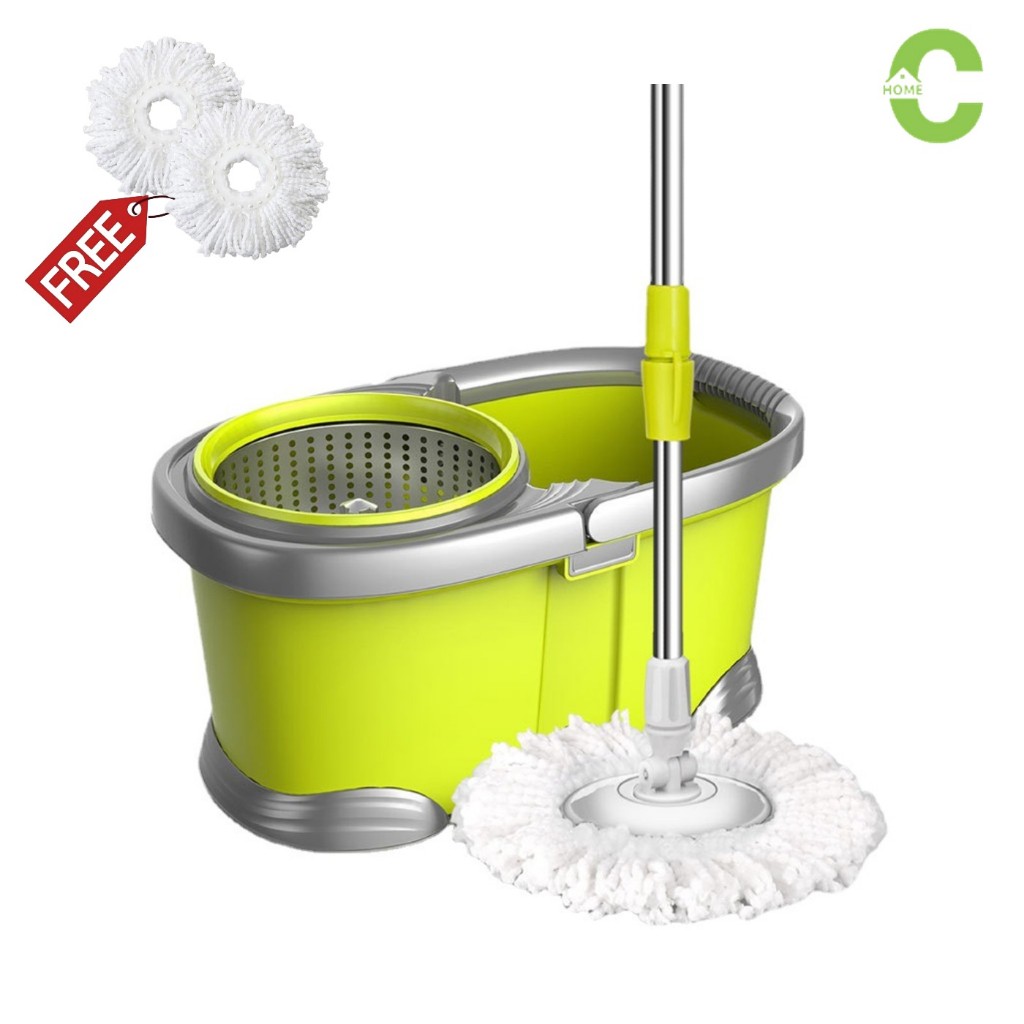 HOMEC ชุดถังปั่นสแตนเลส ม็อบถูพื้น Spin Mop หมุน 360องศา 2รุ่น ถังพลาสติก และสแตนเลส ฟรีผ้าม็อบ