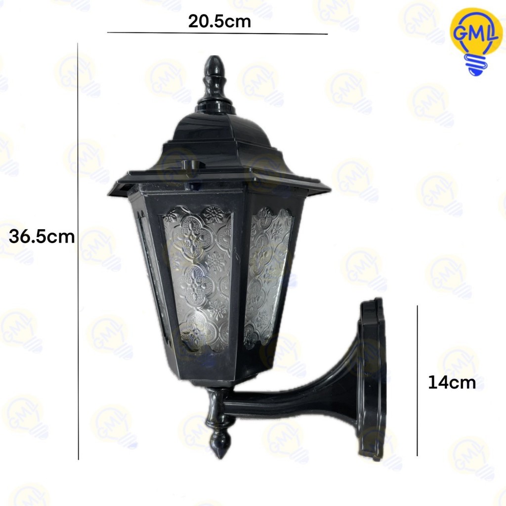 โคมไฟติดผนัง หกเหลี่ยม กระจกลายดอก สีดำ (ไม่รวมหลอดไฟ) Wall Lamps