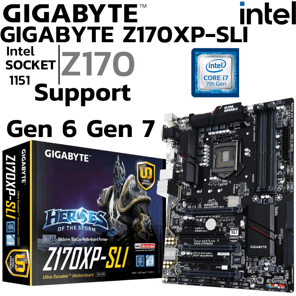 MAINBOARD (เมนบอร์ด) 1151 GIGABYTE Z170XP-SLI DRR4 Support Gen 6 Gen 7