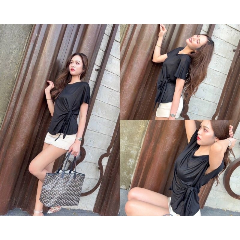 พร้อมส่ง❤️ เสื้อคอกลมไหล่ล้ำ ผ้าสล๊าฟเงานำเข้าเกรดพรีเมี่ยม เนื้อผ้านุ่มลื่น เบาสบาย คอกลมพับขอบคอ #110 - รูปที่ 2