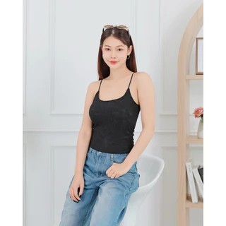 🍒Ninamee เสื้อสายเดี่ยวลูกไม้มีฟองน้ำ อก28-40นิ้ว สายเดี่ยวลูกไม้มีบราในตัว ผ้ายืดใส่สบายมีซับใน สายเดี่ยวเซ็กซี่#NN70