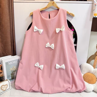 Dress แขนเว้าบอลลูนทรงปล่อยแต่งโบว์ ( Ba-9 ) 🎀✨