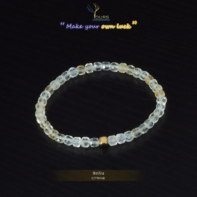 กำไลหิน "ซิทริน" แท้ 100% ขนาด 4mm " Citrine " งานเจียระไนมือ ทรงสี่เหลี่ยมลูกบาศก์ หินนำโชค หินมงคล