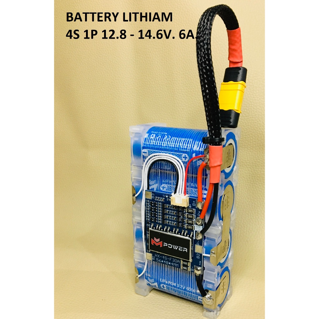 แบตเตอรี่ลิเธียมฟอสเฟส M-power 4S 1P 6000/mAh(6Ah) 12V.-14.6V. BMS30A