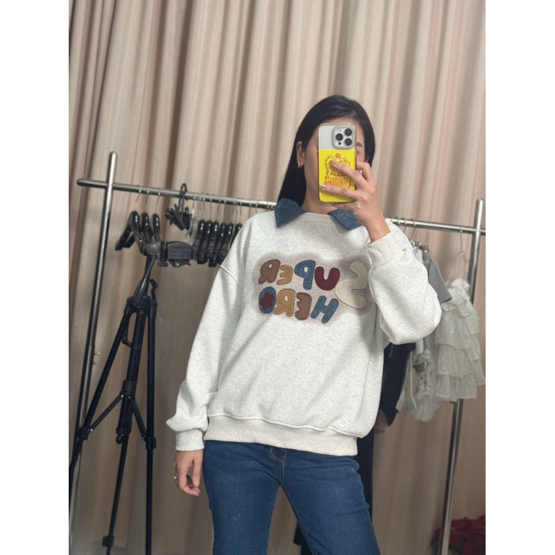 เสื้อสเวตเตอร์แต่งคอปก(คอยีนส์)Oversized