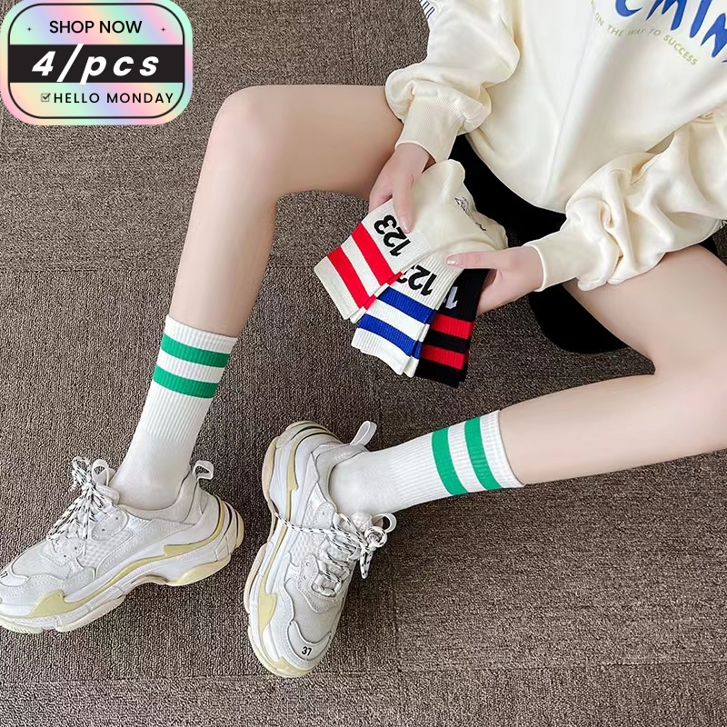 ถุงเท้ากีฬาบาสเก็ตบอล ลายขวาง สองแถบ แฟชั่นฮิปสเตอร์ สตรีท สำหรับทุกเพศSports socks digital fashion women's socks