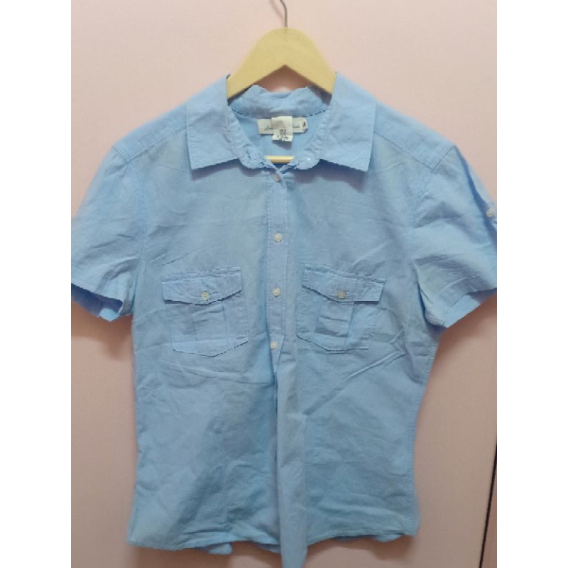 ถ646(ฟ52.1)ส5เสื้อเชิ้ตคอปกแขนสั้นงานป้ายhmmแต่งกระเป๋าหน้าแขนสั้นพร้อมกระดุมแต่งกรดุมหน้าผ้าฝ้ายรอบ