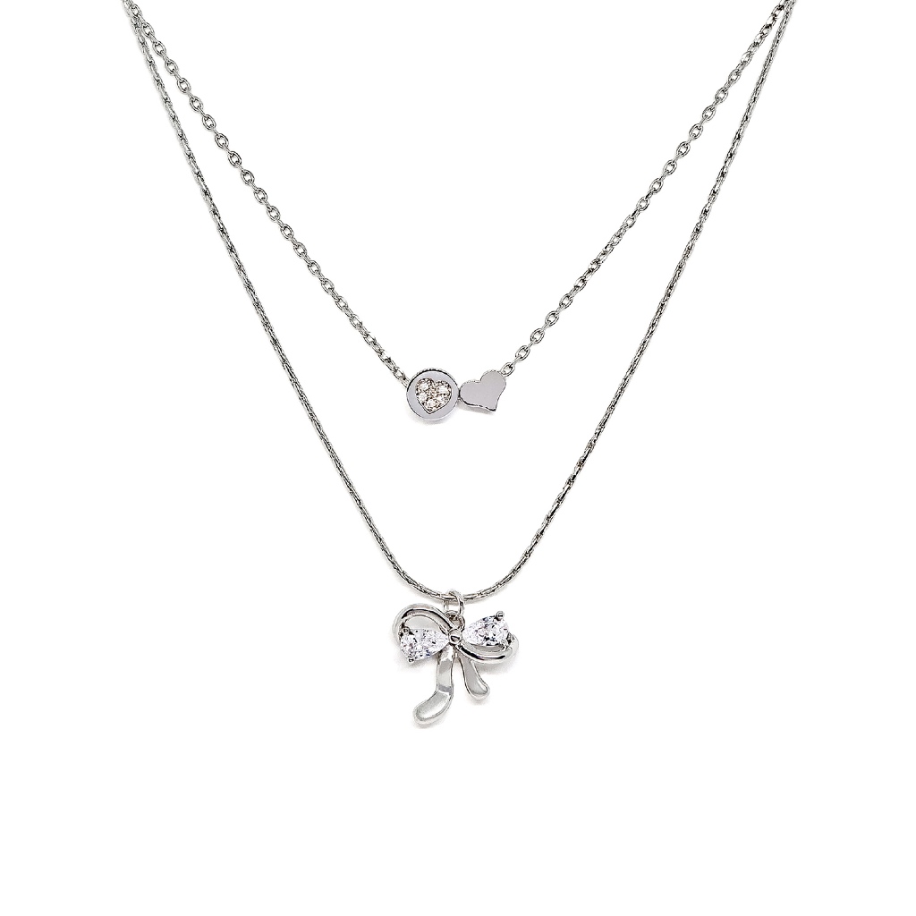 Fyne Fories Your Girl Necklace ♡ สร้อยคอหัวใจ และโบว์ ประดับ zirconia ♡ fynefories