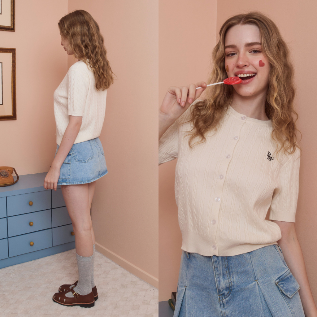 (พร้อมส่ง)Bemingtop738(S-L) - Softie Knit Top เสื้อ คอกลม - 1