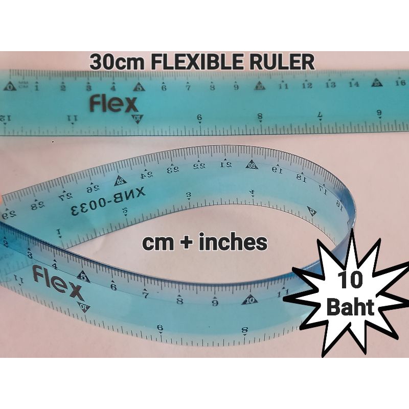 BLUE 30cm FLEXIBLE RULER FLEX ( SCHOOL STATIONERY STUDENT ) cm + inches