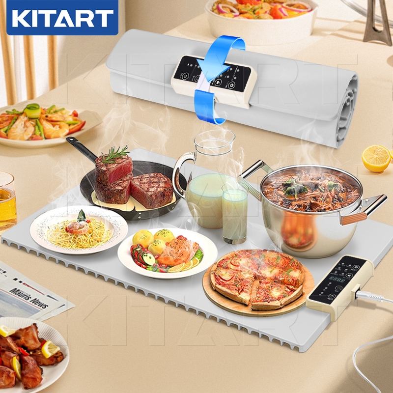 KITART แผ่นอุ่นอาหารไฟฟ้า แผ่นทำความร้อนสำหรับอาหาร วัสดุซิลิโคนม้วนเก็บได้ ปรับอุณหภูมิ 3 ระดับ