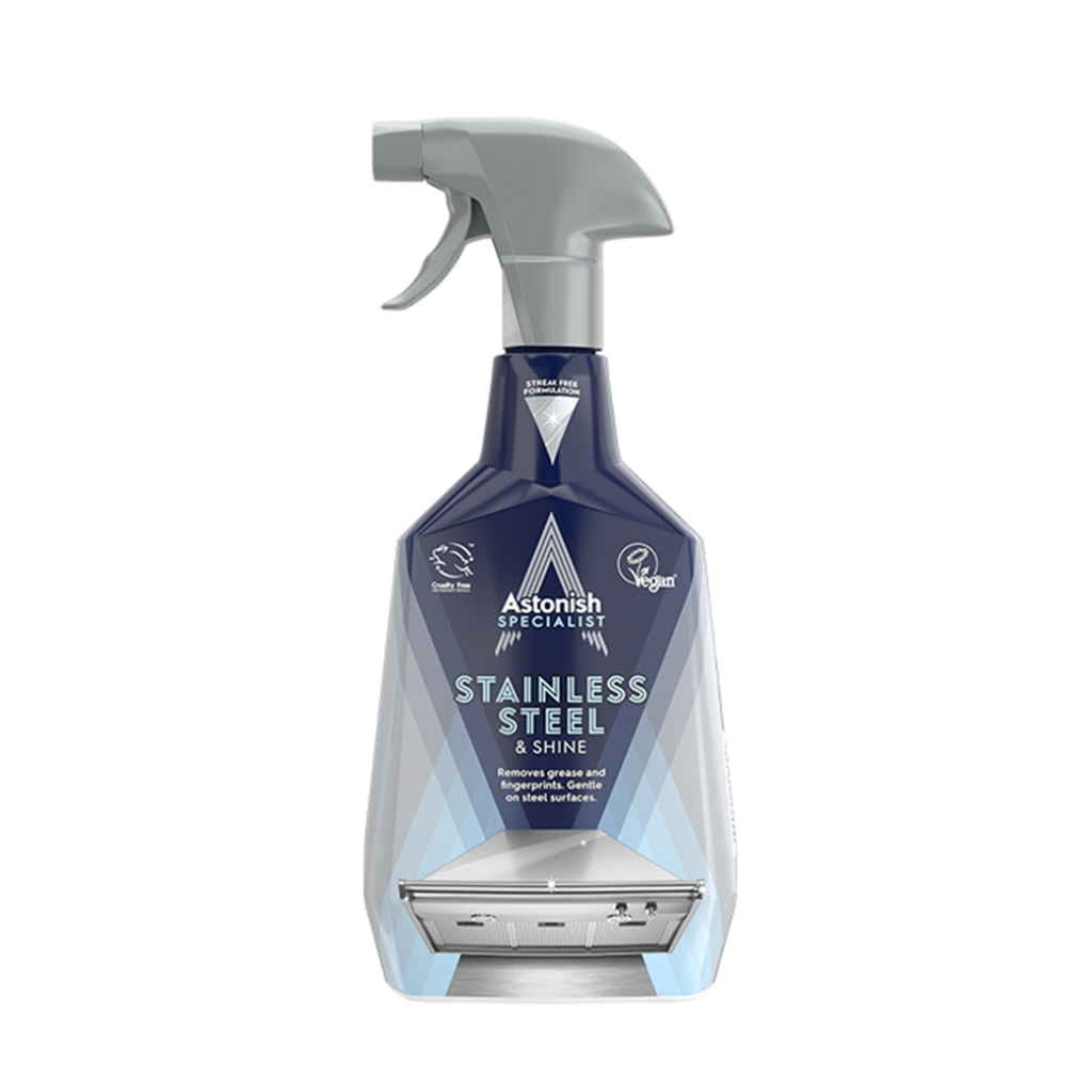 Astonish Stainless Steel & Shine สเปรย์ทำความสะอาดสแตนเลส ขัดสแตนเลส คราบน้ำ รอยนิ้วมือ ขนาด 750 มล