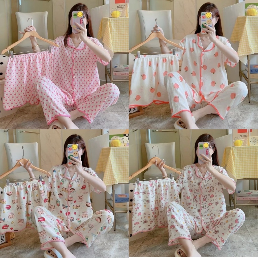 ชุดนอนเซ็ท 3 ชิ้น.ผ้าไหมญี่ปุ่น.ลายน่ารัก.ใส่สบาย