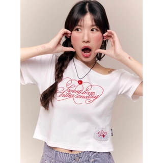 (พร้อมส่ง)prey เสื้อปาดไหล่แขนสั้น sweet love top