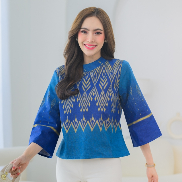 x เสื้อผ้าฝ้าย ทรงคุณนาย อก40" 44" ลายไทย สีหวาน คอเต่า ใส่ทำงานใส่สวย มีบริการเก็บปลายทาง
