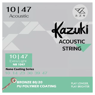 สายกีตาร์โปร่ง kazuki สายเคลือบNano Coating กันสึกกร่อน คุณภาพดี (1ชุดครบ6สาย) ฟรีปิ๊ก2ตัว ส่งไว!!