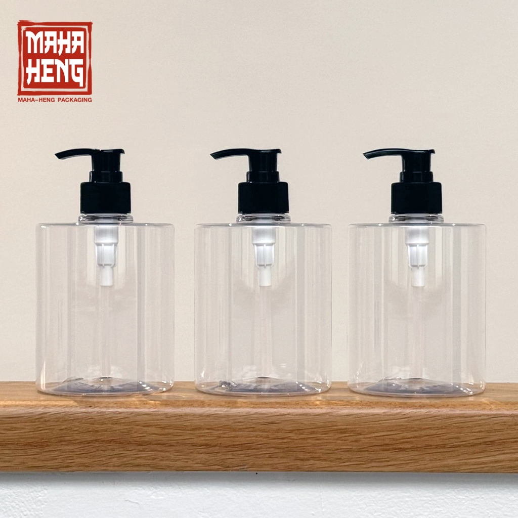 ขวดปั๊มทรงหรูหรา ทรงกระบอก ขวดสบู่เหลว ขวดปั๊มทำแบรนด์ ขนาด 500ML พร้อมจัดส่ง มหาเฮงบรรจุภัณฑ์