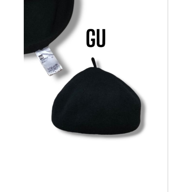 หมวกเบเร่ต์ GU มือสอง สีดำ สภาพดี 🌟52cm~57cm🌟G102⚡