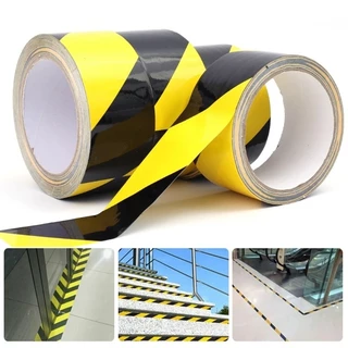 FlyBuy-เทปเตือน เทปตีเส้น เทปกาวตีเส้นพื้น เทปกั้นเขต กันน้ำ มีกาวในตัว สีเหลือง สีเหลืองดำ สติ๊กเกอร์