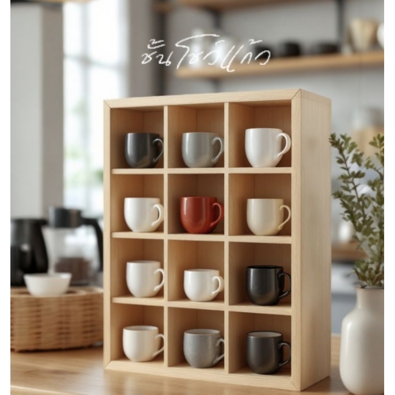 Coffee cup storage ชั้นวางโชว์หรือเก็บแก้วกาแฟไม้จริง