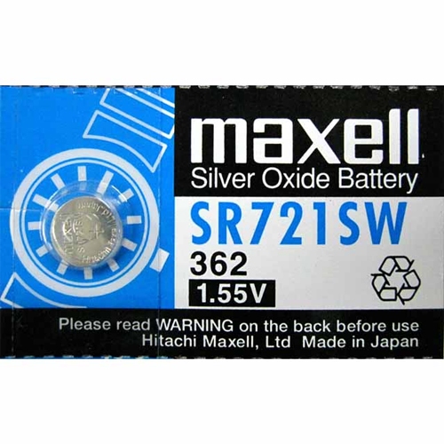 ถ่านกระดุม Maxell SR721SW/ 362 / 1.55V. อย่างดี จำหน่ายยกแผง (1แผง มี 5เม็ด)