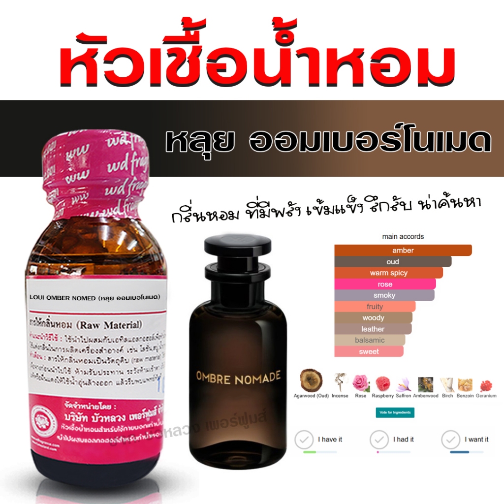 หัวเชื้อน้ำหอมแท้ 100% กลิ่น หลุยออมเบอร์โนเมด หัวน้ำหอม น้ำหอมผู้ชาย กลิ่นหอม มีพลัง มีเสนห์ - Bualuang Perfume