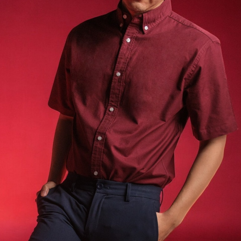 era-won เสื้อเชิ้ต รุ่น OXFORD SHORT-SLEEVED SHIRT สี MAROON