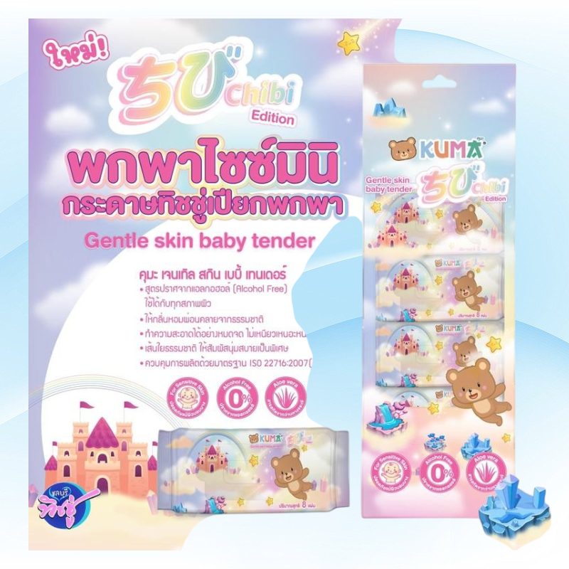 [แพค] KUMA Chibi คุมะ ชิบิ กระดาษทิชชู่เปียกพกพา แพค 4 ห่อ ห่อละ 8 แผ่น ห่อจิ๋ว ไซต์มินิ - 4