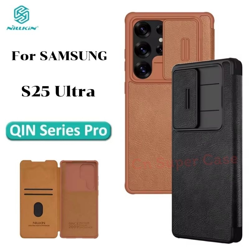 Nillkin เคส Samsung S25 Ultra รุ่น QIN Pro เคสกันกระแทก เปิด-ปิด สไลด์กล้อง ขอบยาง TPU ซองหนัง