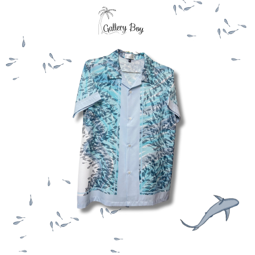 เสื้อฮาวายลาย ฝูงปลาทู สีฟ้า gallery boy