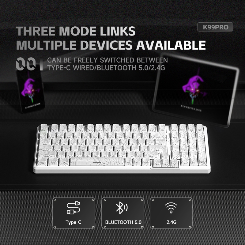 ZIFRIEND K99 PRO คีย์บอร์ดเชิงกล RGB Hotswap คีย์บอร์ดเกมมิ่งไร้สายสำหรับสำนักงาน